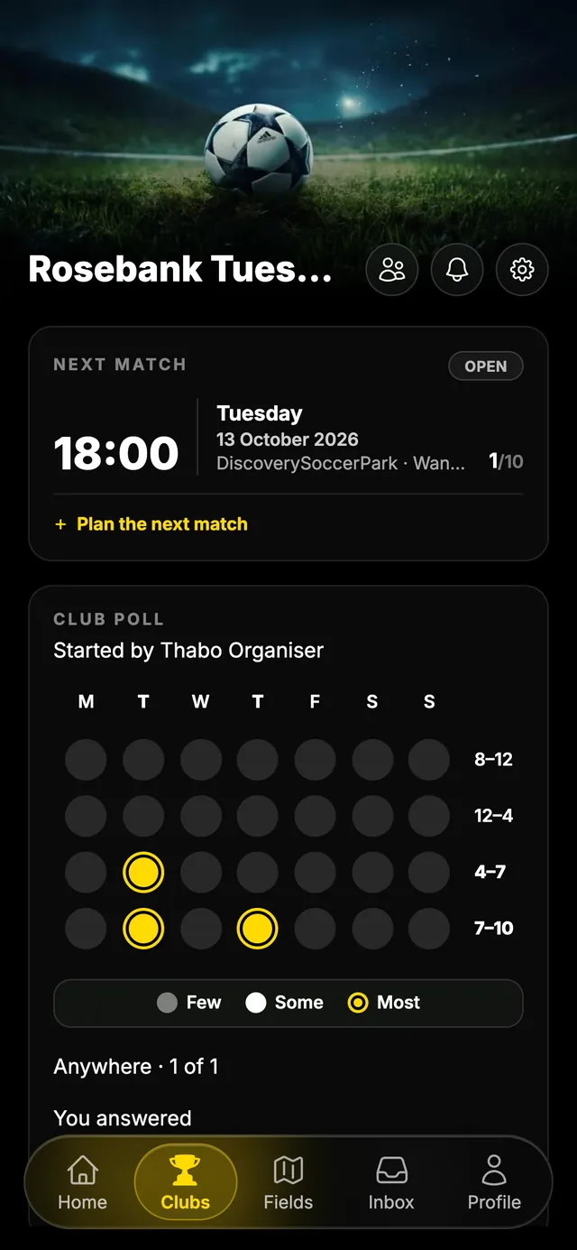Club poll heatmap of weekdays by time slot